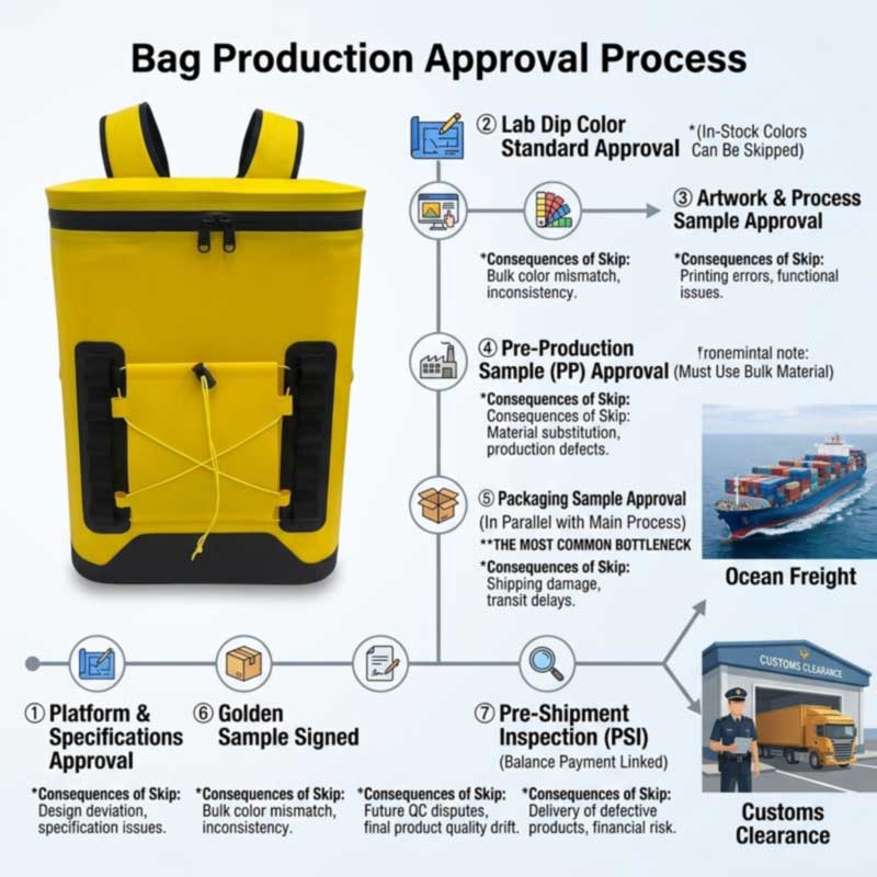 seven approval gates in a private label soft cooler programme from colour standard to pre-shipment inspection